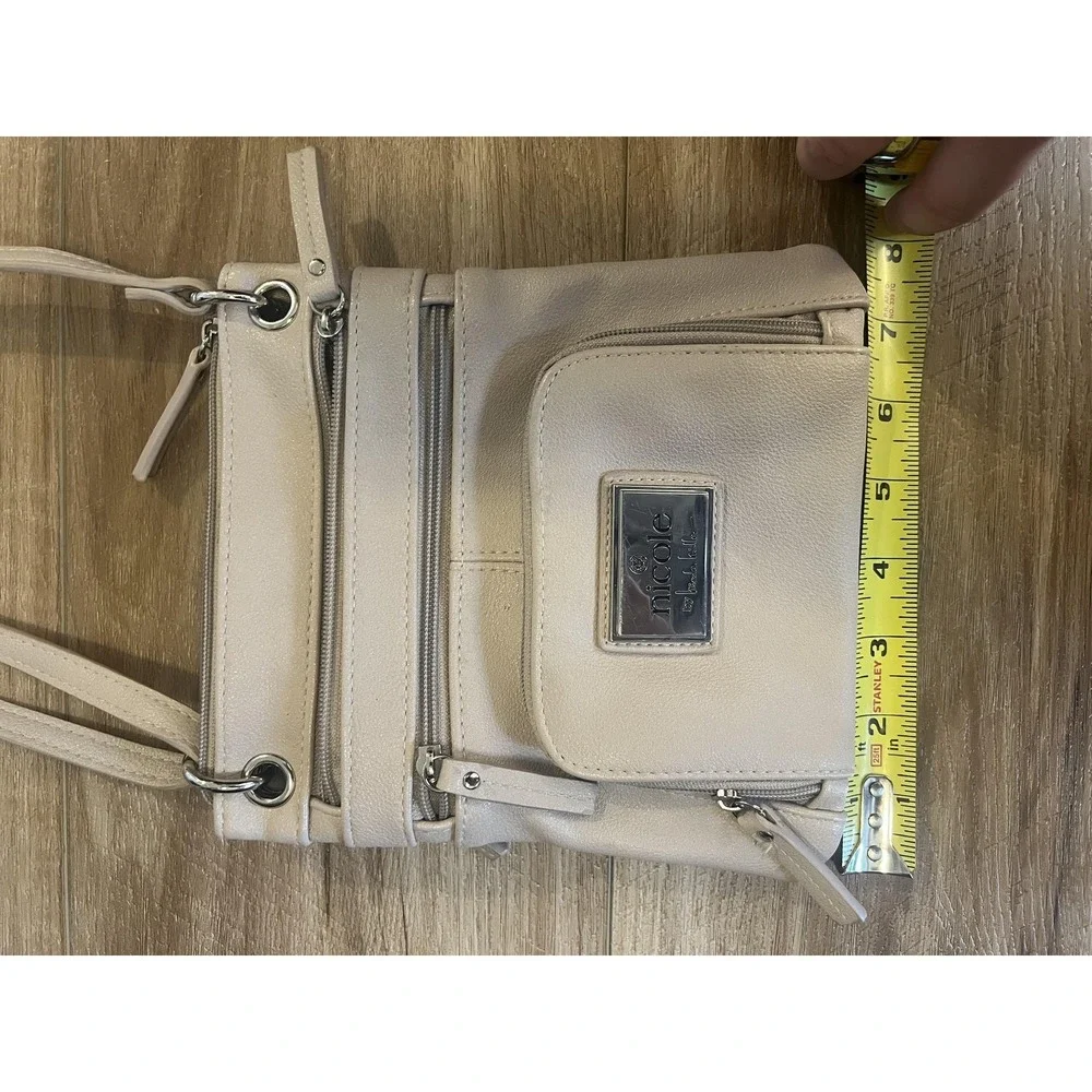 Nicole by‎ Nicole Miller Crossbody Bag Womens Beige Faux Leather Organizer Small